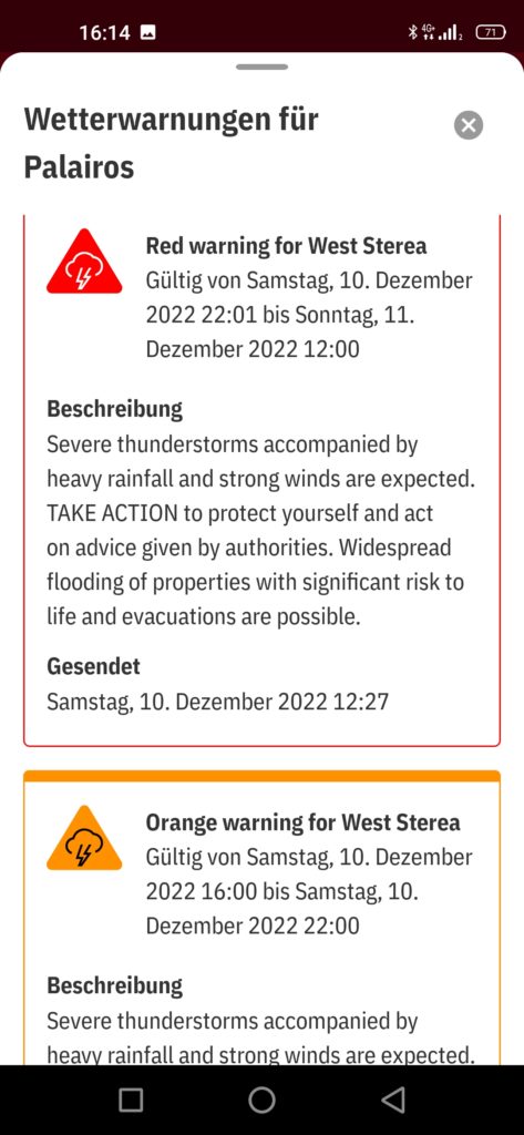 auch "Windfinder" warnt vor Sturm